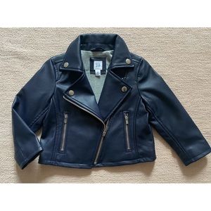 BABY GAP Navy Faux Leather Moto Jacket Girls 2T